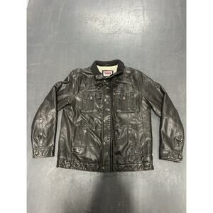 Levis Men’s Faux Leather Sherpa Lined Aviator Jacket Brown Size Large Trucker J1